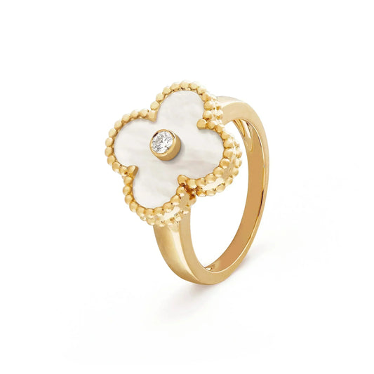 [Baslove] KLEEBLATT ROSA MOP RING GOLD DIAMANT